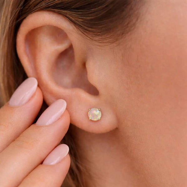 opal jewelry opal ear studs round cabochon earrings natural opal look opal gemstone earrings rainbow opal earrings