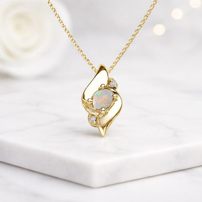 opal necklace gold necklace pendant necklace opal pendant gemstone necklace dainty necklace women necklace fine jewelry