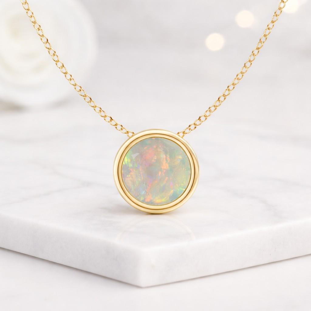 opal necklace gold necklace round pendant bezel pendant opal pendant dainty necklace minimal necklace everyday necklace women necklace tiny pendant