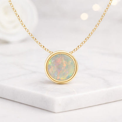 opal necklace gold necklace round pendant bezel pendant opal pendant dainty necklace minimal necklace everyday necklace women necklace tiny pendant