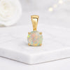 14K Yellow Gold Round Opal Pendant Necklace