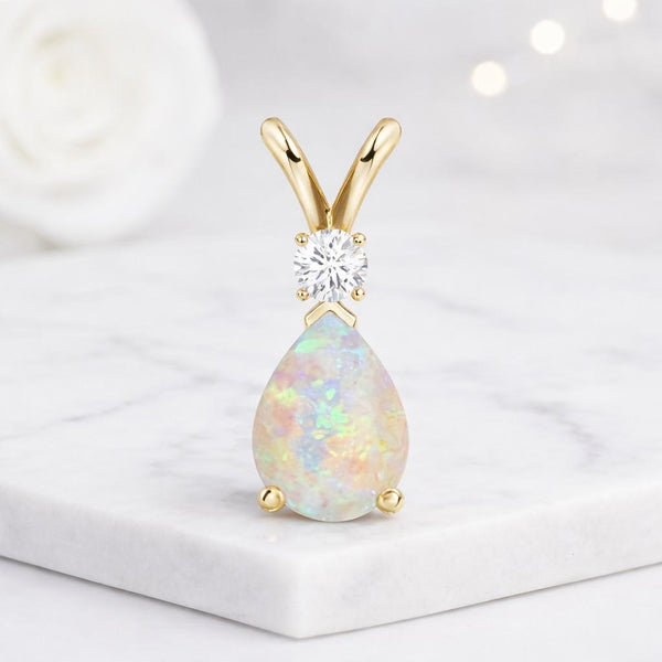 opal necklace opal pendant pear opal teardrop pendant gemstone necklace gold pendant dainty necklace