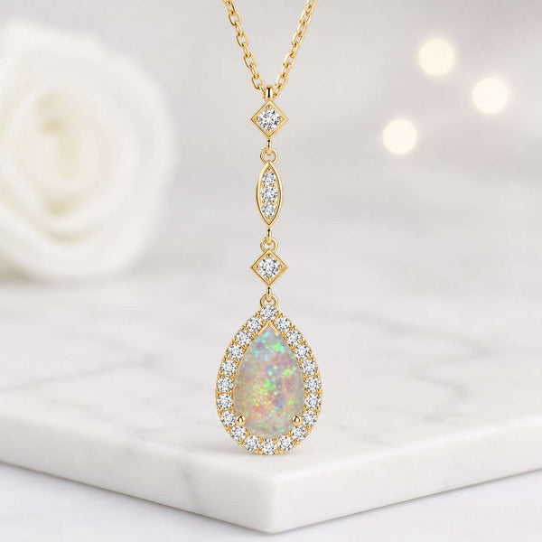 opal necklace pear necklace drop necklace pendant necklace gold necklace halo necklace teardrop pendant opal pendant women necklace
