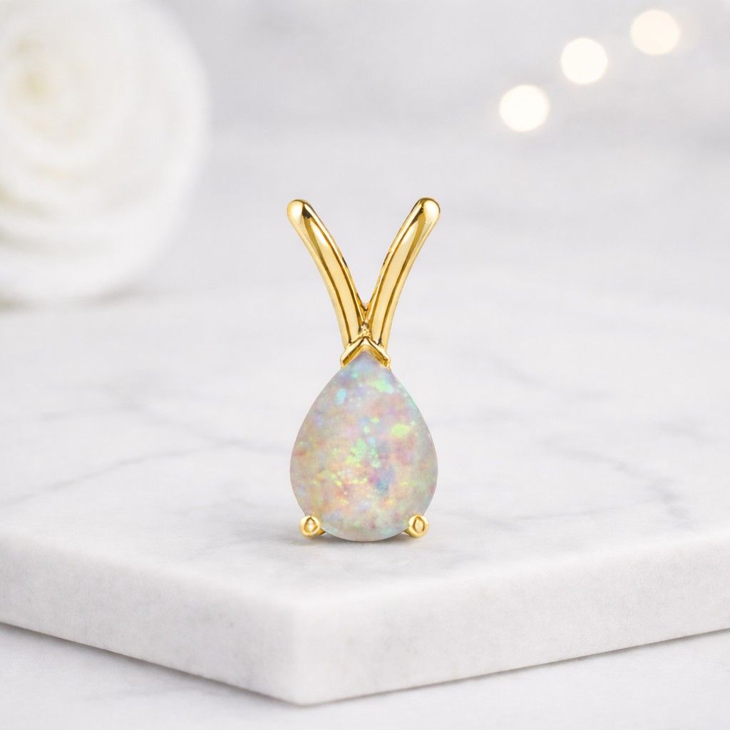 opal necklace pear pendant teardrop necklace gold pendant opal jewelry gemstone necklace dainty necklace womens necklace elegant pendant simple necklace