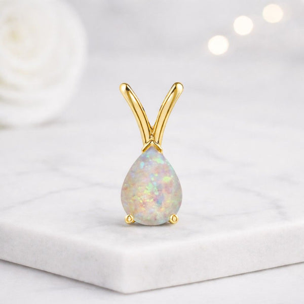 opal necklace pear pendant teardrop necklace gold pendant opal jewelry gemstone necklace dainty necklace womens necklace elegant pendant simple necklace
