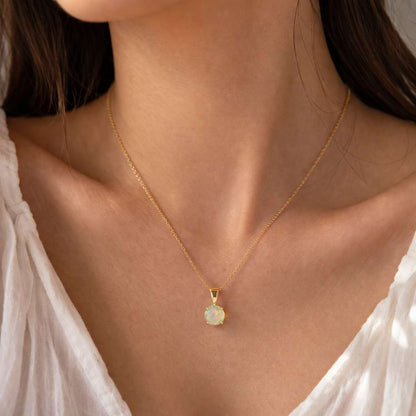 opal pendant necklace gold opal necklace round stone necklace solitaire pendant tiny opal necklace dainty gold necklace