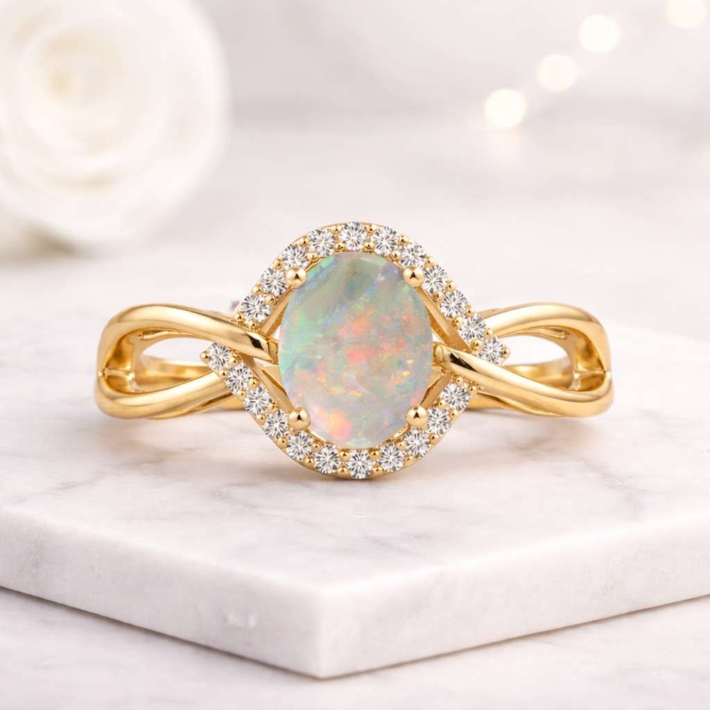 opal ring gold ring oval ring halo ring infinity ring twisted band promise ring women ring gemstone ring birthstone ring dainty ring elegant ring fine jewelry stacking ring