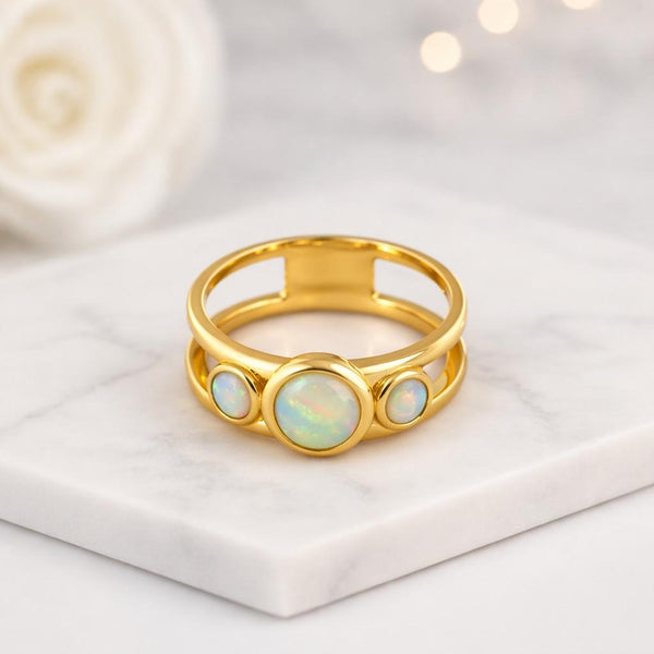 opal ring gold ring statement ring three stone ring bezel ring open band ring stacking ring women ring gemstone ring handmade ring elegant ring modern ring dainty ring minimalist ring fashion ring daily ring
