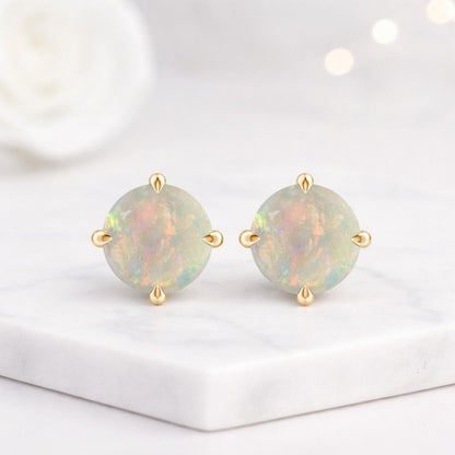 opal stud earrings opal earrings round opal earrings white opal earrings fire opal earrings gemstone studs prong set earrings