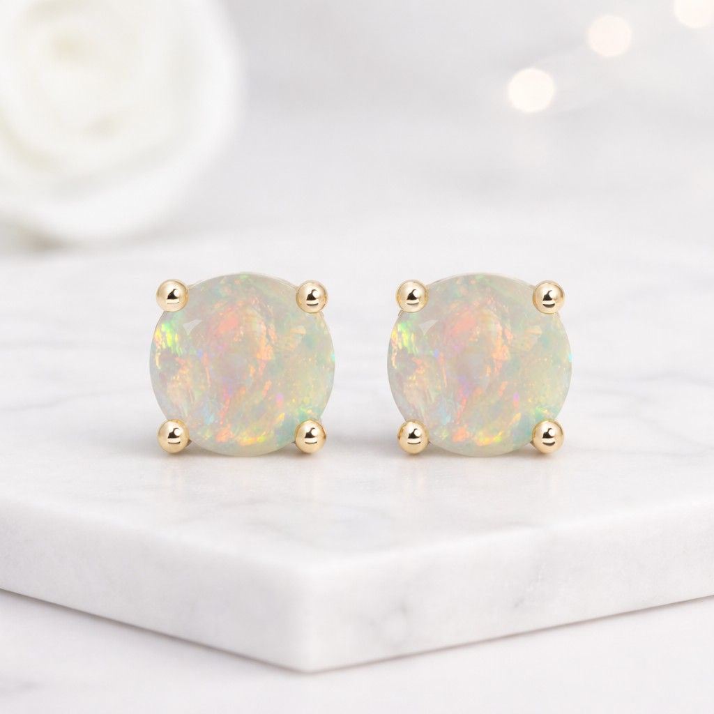 opal stud earrings opal earrings round opal earrings white opal earrings gemstone stud earrings solitaire stud earrings