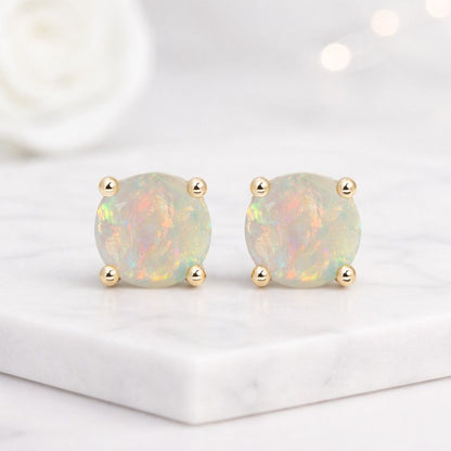 opal stud earrings opal earrings round opal earrings white opal earrings gemstone stud earrings solitaire stud earrings