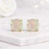 14K Gold Round Opal Stud Earrings
