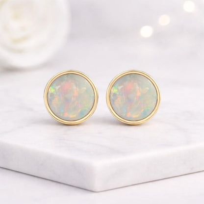 opal stud earrings round stud earrings bezel stud earrings gold stud earrings white opal earrings small stud earrings