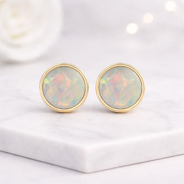 opal stud earrings round stud earrings bezel stud earrings gold stud earrings white opal earrings small stud earrings