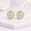14K Gold Round Opal Bezel Stud Earrings