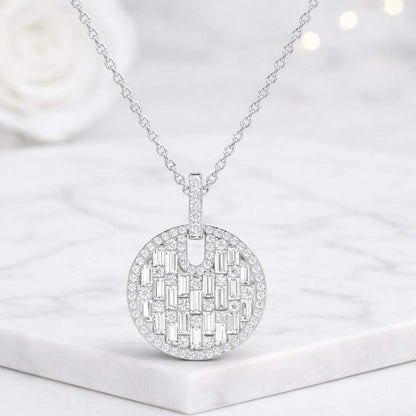 open bail pendant framed pendant round necklace crystal necklace gold chain necklace with stones baguette cluster pendant pave circle necklace delicate chain necklace women jewelry pendant jewelry