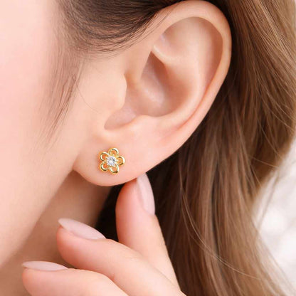open flower earrings bloom earrings sunflower earrings five petal earrings floral stud earrings gold floral studs cute gold earrings