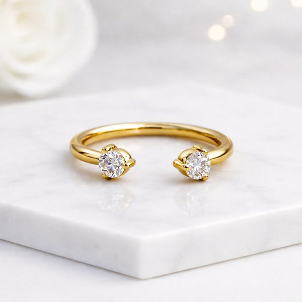 open ring adjustable ring bypass ring double stone ring two stone ring solitaire ring minimalist ring dainty ring