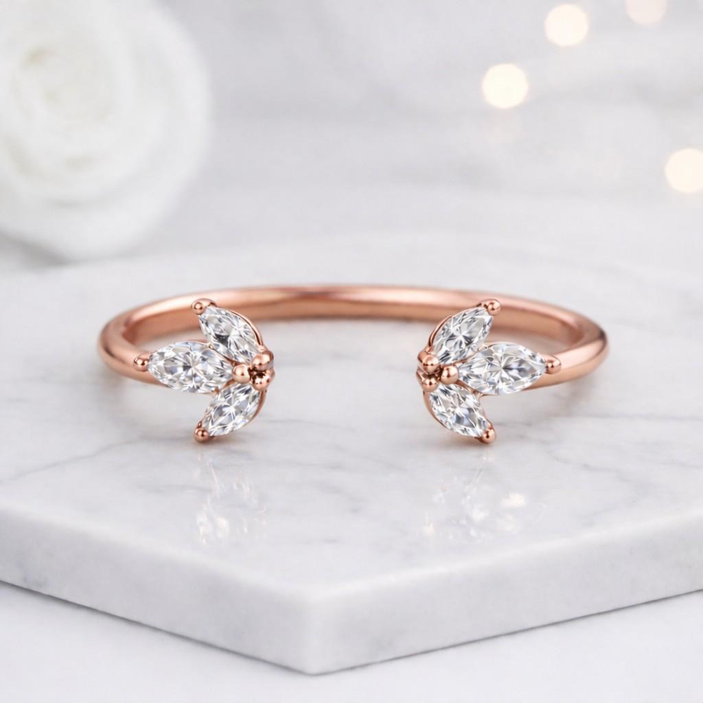open ring butterfly ring marquise ring floral ring leaf ring adjustable ring wrap ring double stone ring bypass ring