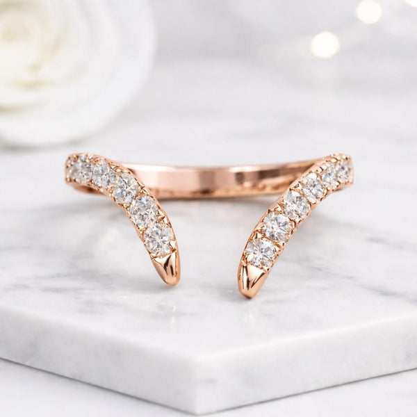 open ring curved ring wrap ring bypass ring rose gold ring stone ring crystal ring women ring fashion ring dainty ring