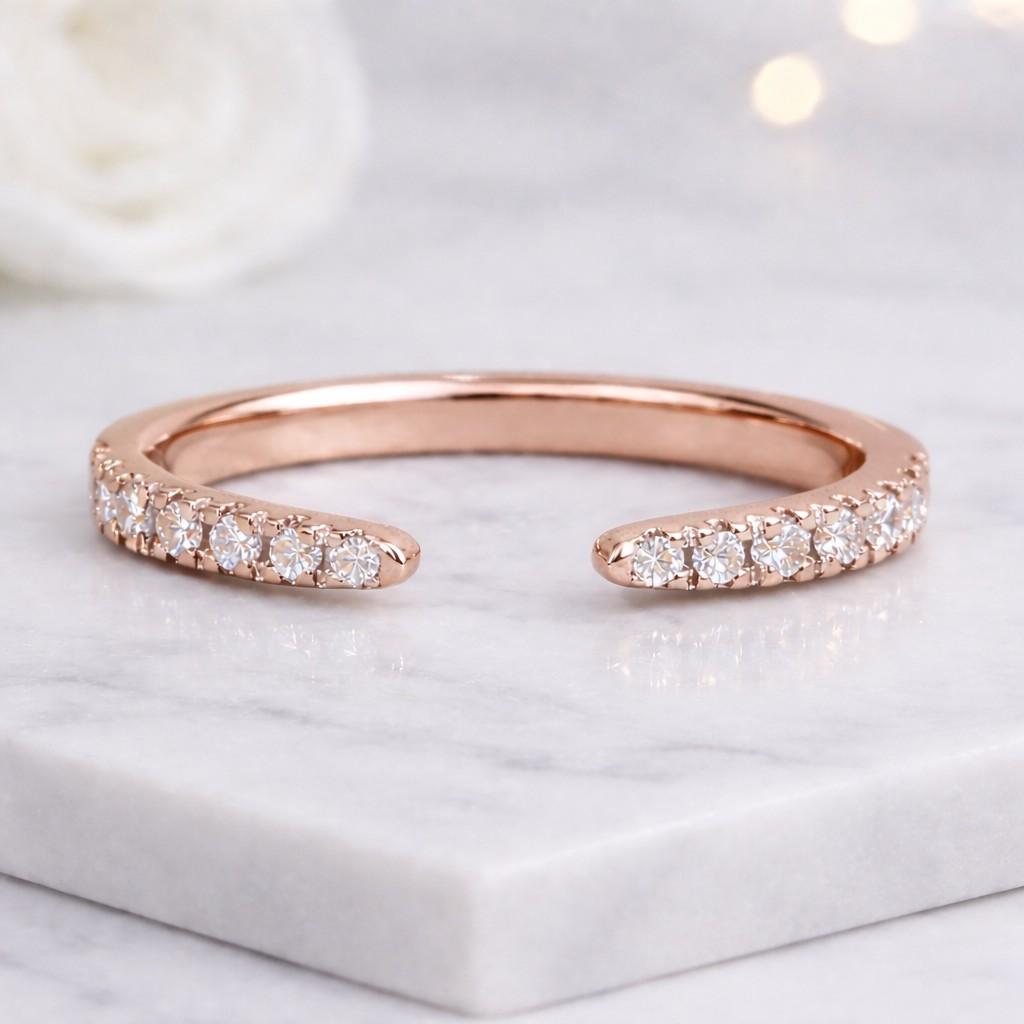 open ring diamond ring cuff ring pave ring rose gold ring stacking ring thin band ring adjustable ring women ring