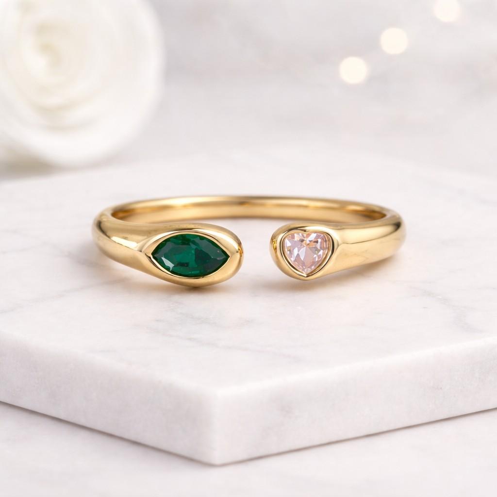 open ring gold ring adjustable ring bypass ring gemstone ring heart ring marquise ring pink stone ring green stone ring women ring dainty ring stacking ring