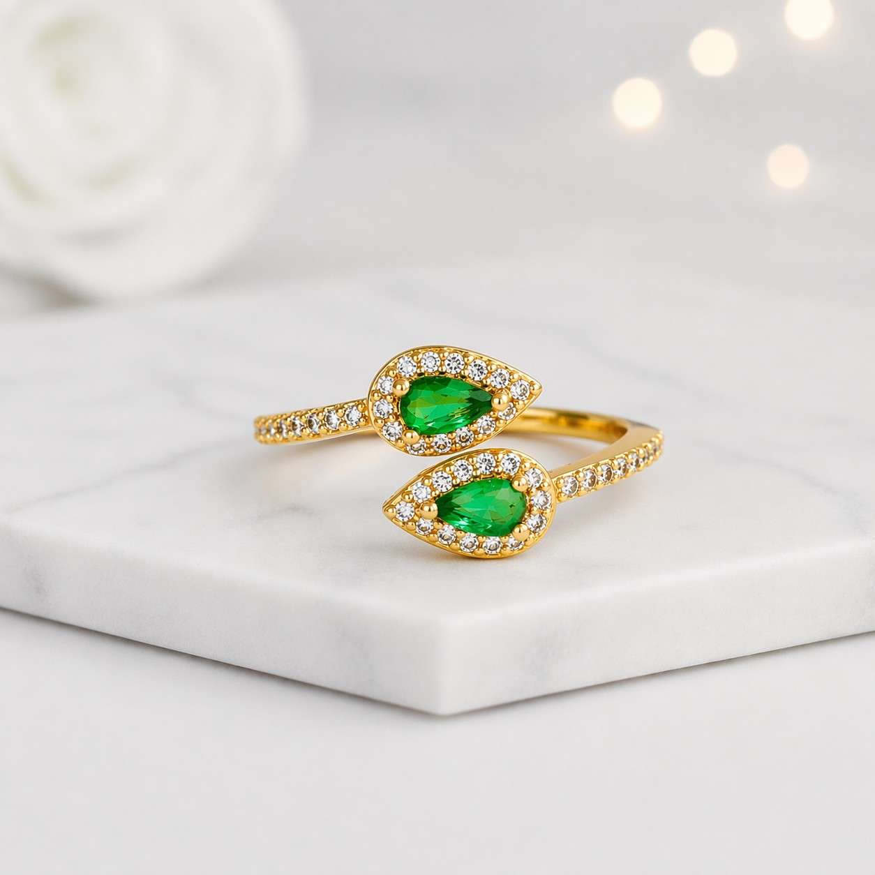 open ring gold ring emerald ring pear ring wrap ring bypass ring adjustable ring halo ring pave ring double pear ring