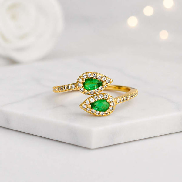 open ring gold ring emerald ring pear ring wrap ring bypass ring adjustable ring halo ring pave ring double pear ring