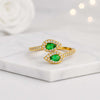 14K Gold Pear Cut Emerald Halo Open Wrap Ring