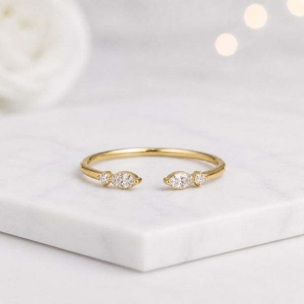 open ring gold ring marquise ring bypass ring adjustable ring dainty ring thin band ring