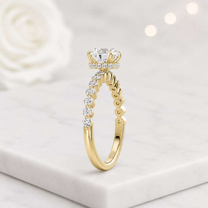 oval cut ring center stone ring side stone ring micro pave ring rose gold jewelry bridal jewelry