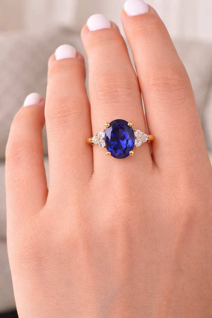 oval cut ring royal blue ring gemstone jewelry silver ring white metal ring engagement style ring cocktail ring anniversary ring luxury jewelry
