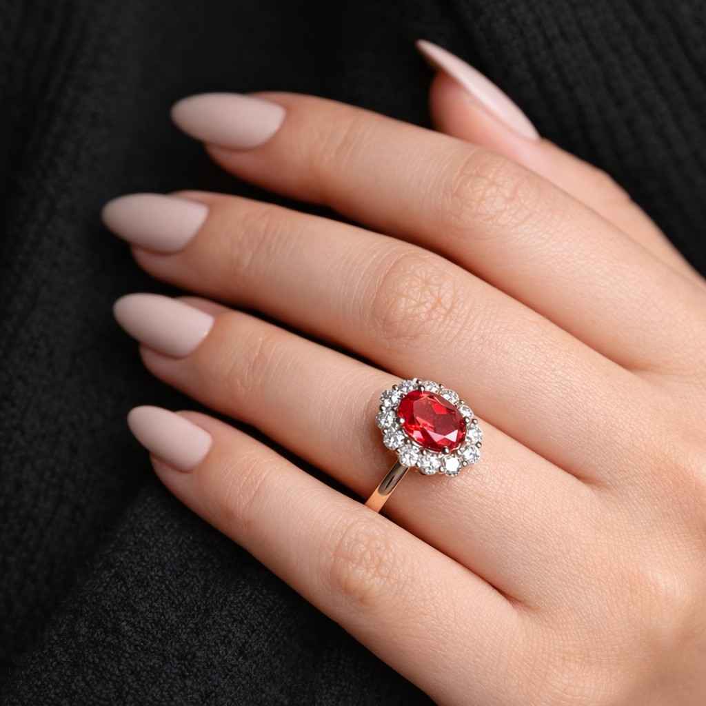 oval cut ring ruby jewelry red gemstone ring halo engagement ring flower halo ring bright ruby ring