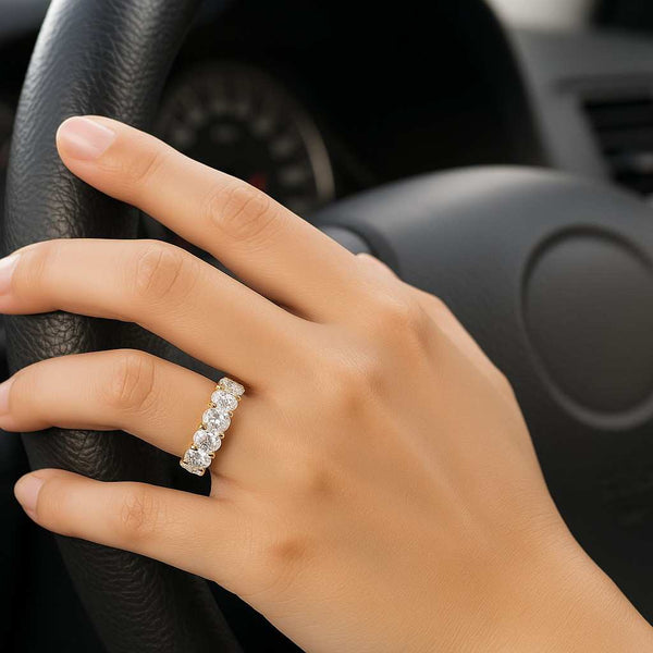 oval diamond band shared prong ring wedding ring band anniversary ring eternity wedding band