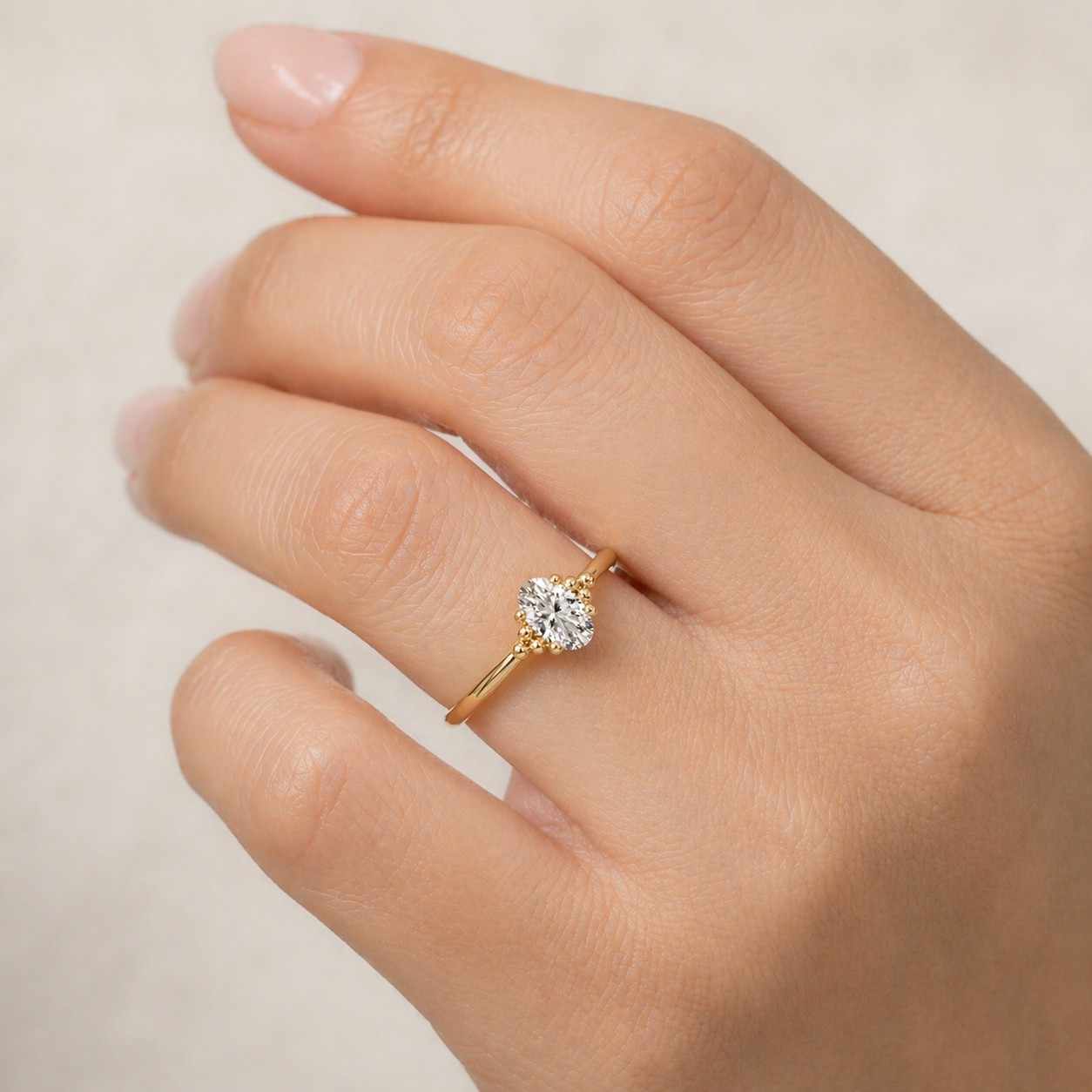 oval diamond ring oval moissanite ring oval gemstone ring bead accent ring bubble ring ring for women solitaire style ring thin gold ring delicate jewelry fine ring everyday jewelry