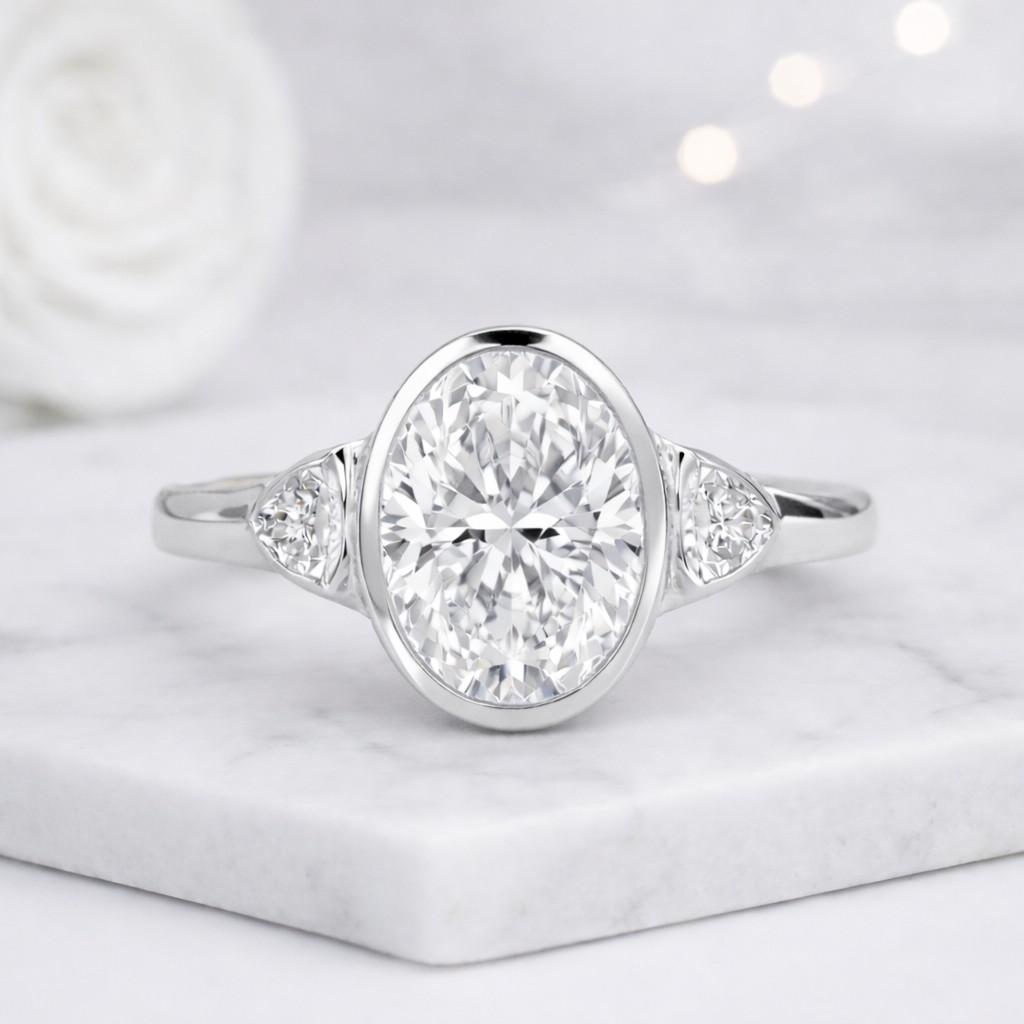 oval engagement ring bezel engagement ring oval solitaire ring yellow gold ring oval bezel ring side accent ring fine ring dainty ring modern ring