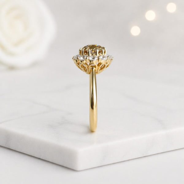 oval engagement ring halo engagement ring gold engagement ring diamond ring oval diamond ring champagne diamond ring brown diamond ring floral halo ring vintage engagement ring