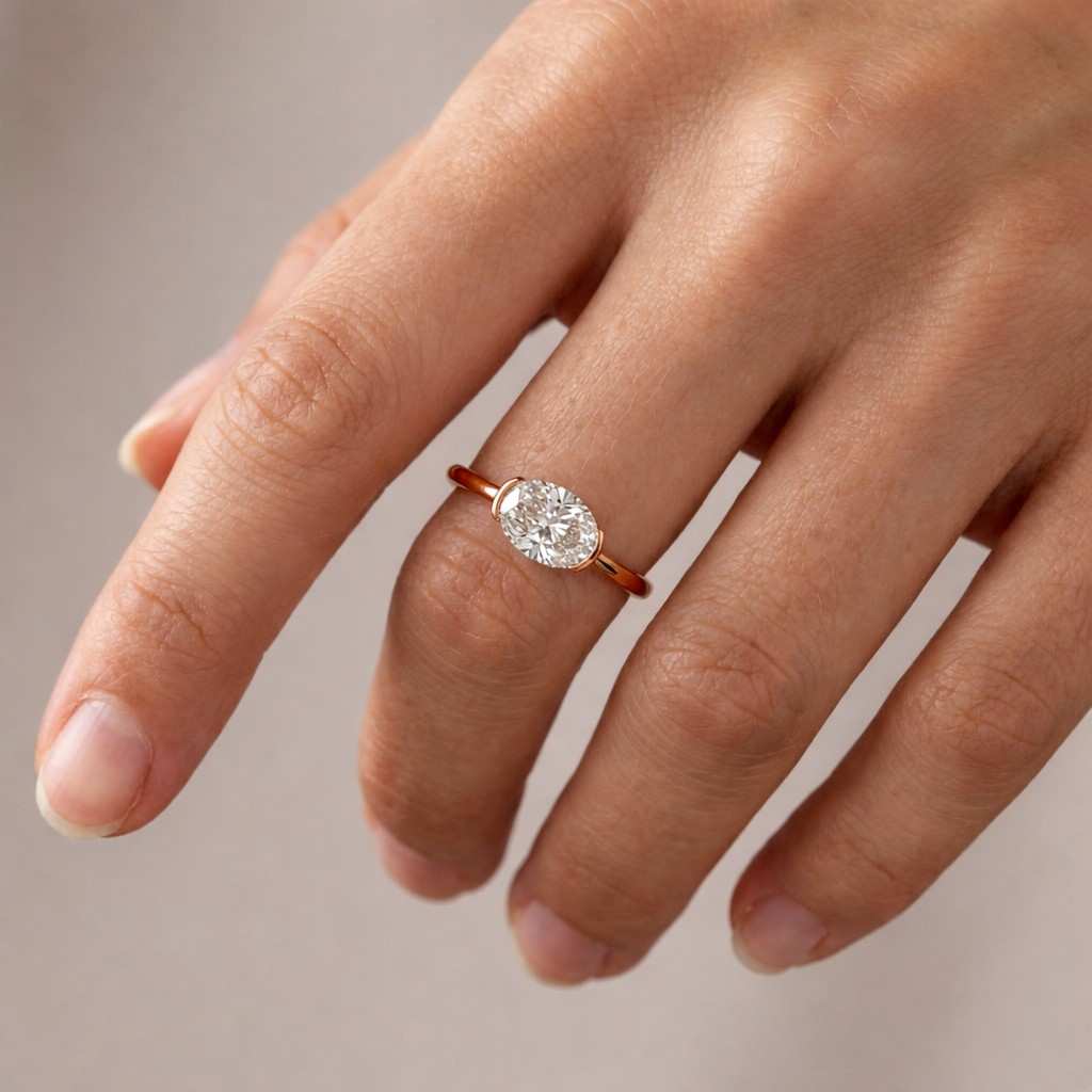 oval engagement ring lab diamond ring yellow gold ring bezel ring east west ring oval cut ring fine ring luxury gift women jewelry