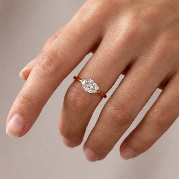 oval engagement ring lab diamond ring yellow gold ring bezel ring east west ring oval cut ring fine ring luxury gift women jewelry
