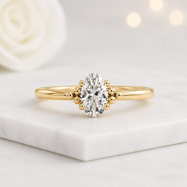 oval engagement ring oval solitaire ring gold ring oval stone ring beaded ring delicate ring thin band ring promise ring bridal ring stacking ring dainty ring elegant ring