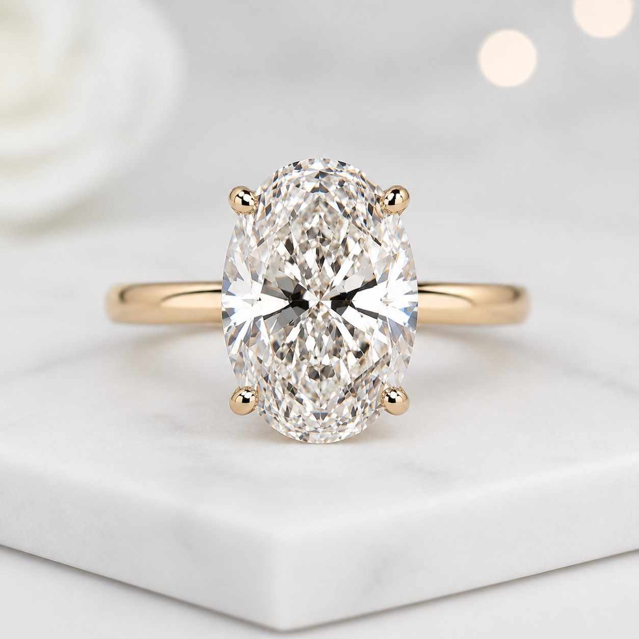 oval engagement ring oval solitaire ring hidden halo ring gold ring thin band ring four prong ring