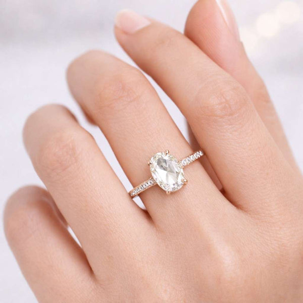 oval engagement ring oval solitaire ring pave engagement ring dainty ring minimalist ring slim band ring