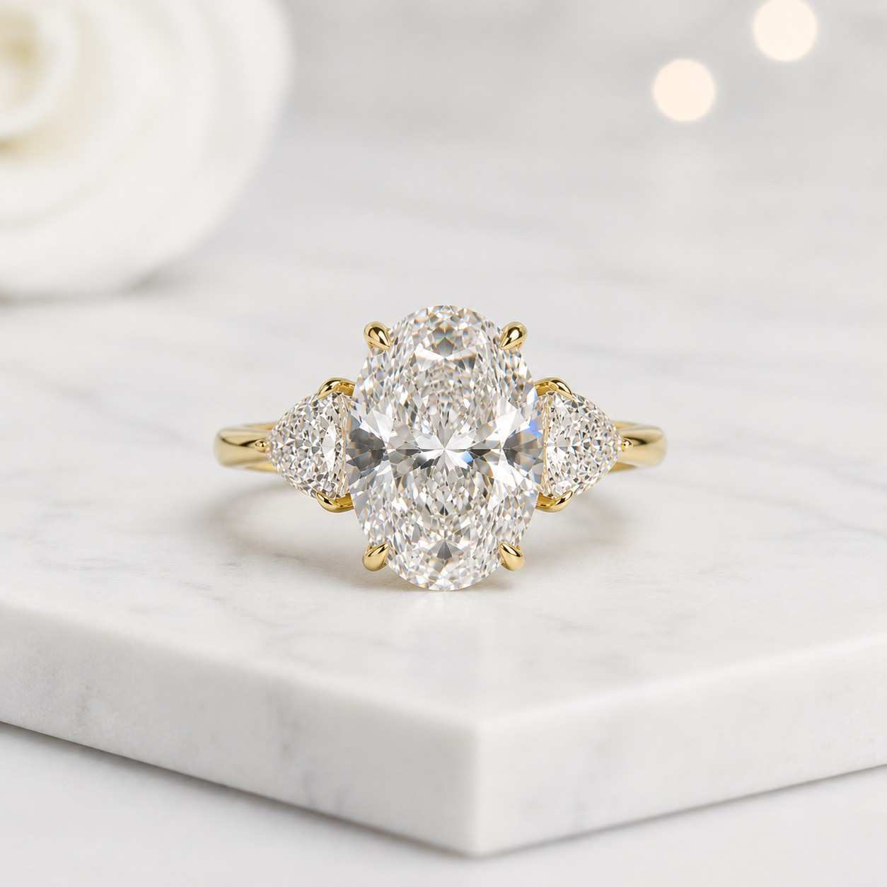 oval engagement ring three stone ring oval cut ring trillion side stone lab grown ring statement ring