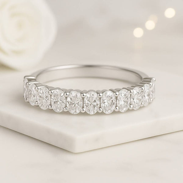 oval eternity ring lab grown diamond ring half eternity ring wedding band anniversary band