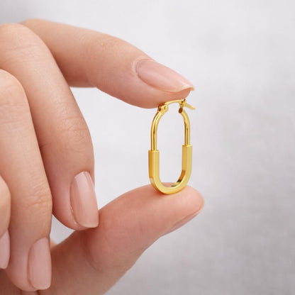 oval frame hoops rounded rectangle earrings elongated silhouette hoops geometric silhouette earrings curved shape hoops sculptural hoop earrings