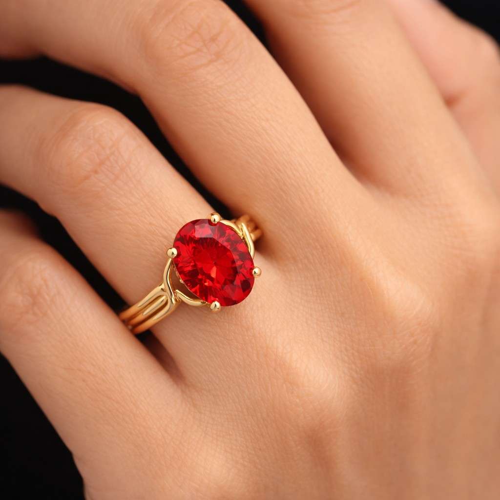 oval gemstone ring ruby engagement ring red crystal ring gold band ring polished ring four prong ring gemstone band ring ladies ring fashion ring daily wear ring anniversary ring fine ring