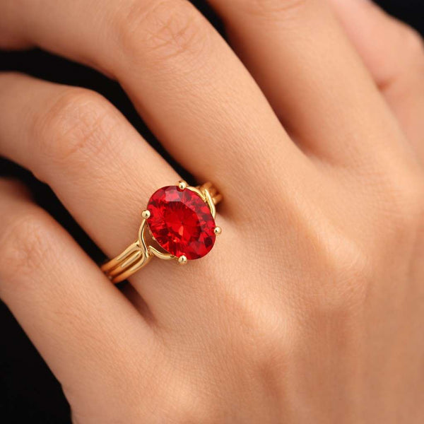 oval gemstone ring ruby engagement ring red crystal ring gold band ring polished ring four prong ring gemstone band ring ladies ring fashion ring daily wear ring anniversary ring fine ring