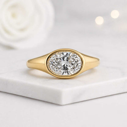 oval ring bezel ring solitaire ring gold ring engagement ring promise ring bridal ring statement ring oval solitaire bezel set ring sleek ring polished ring comfort fit ring tapered band thick band signet style ring