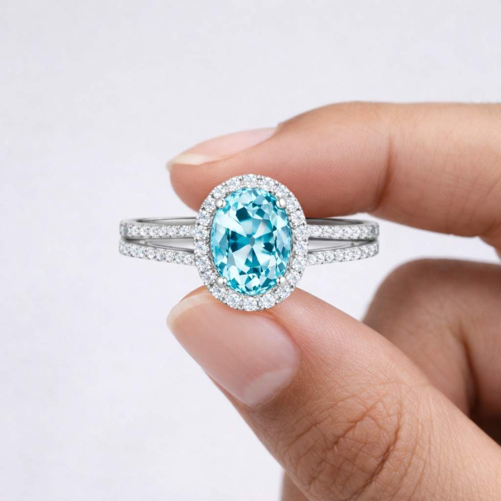 oval ring blue gemstone ring halo ring split shank ring double band ring pave ring statement ring women ring gemstone jewelry blue stone ring oval gemstone ring halo setting ring fine jewelry ring