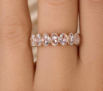 oval ring eternity ring wedding band gemstone ring stackable ring rose gold ring oval stone ring full eternity ring prong set ring